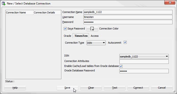 Defining a TimesTen database named connection separated by a semicolon. If you do not specify any connection attributes, TimesTen uses the connection attributes specified in the DSN.