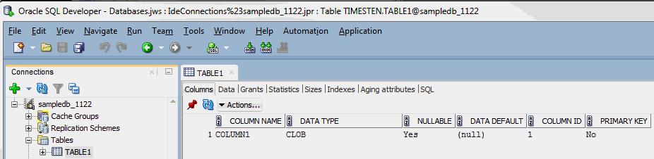 If you want to create a table with a LOB data type, then in the Create Table dialog, expand the Type column header. You see CLOB, NCLOB, and BLOB as valid data types.