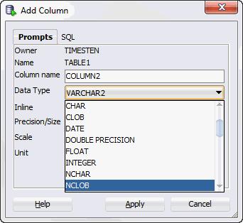 Specifying the INLINE attribute for columns Figure 2 3 Adding column and specifying a LOB data type For PL/SQL objects, you can specify LOB data types