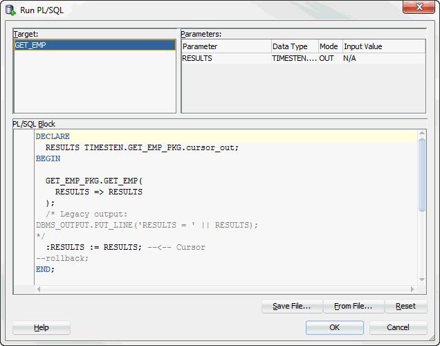 Choose OK to run the test wrapper. Figure 2 11 Viewing the Run PL/SQL dialog 1.
