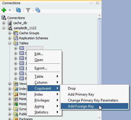 Creating a foreign key constraint Figure 2 21 Add Foreign Key The Add Foreign Key dialog displays. The Owner and Name fields are auto-filled and you cannot edit these fields.