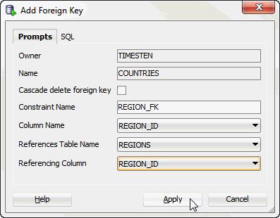 Dropping a constraint Figure 2 22 Click Apply The Confirmation dialog box displays indicating that the foreign key constraint has been added. 9. Click OK.