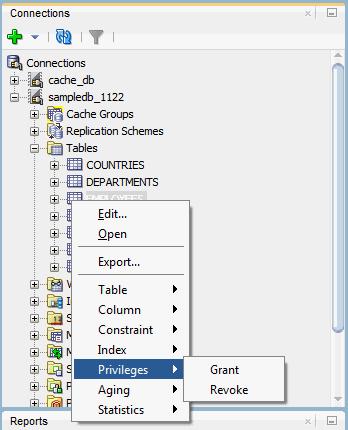Granting and revoking object privileges Figure 2 36 Granting and revoking privileges In the Users drop-down menu of the Grant dialog box, select the user to grant object privileges to the object.