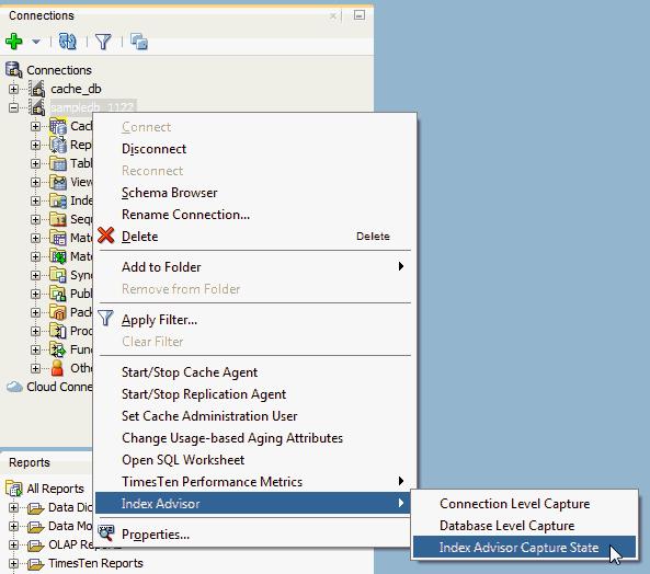 Viewing the TimesTen index advisor capture state Figure 4 46 Viewing the TimesTen index advisor capture state The Index Advisor Capture State dialog displays and you see the current status of