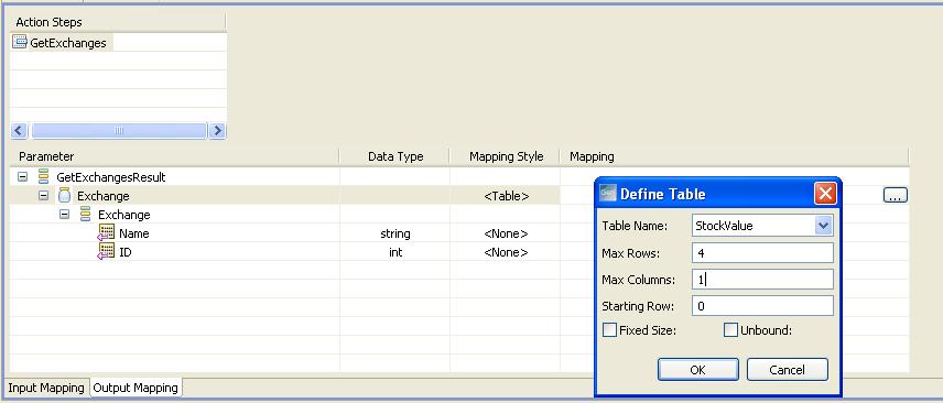 Map Collection Parameters Follow these steps: 1. Select <Table> from the Mapping Style drop-down for the array parameter. 2. Click the browse button in the Mapping field.