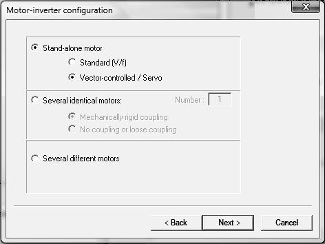 12 I 0 Parameterization of MOVIPRO Startup assistant 12.1.3 Complete startup Perform a complete startup to make all the necessary settings for operation of the drive. 1. Select a motor configuration: Stand-alone motor [1] MOVIPRO controls a single motor.