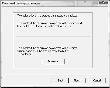 Parameterization of MOVIPRO Startup assistant I 0 12 9. To save the startup parameters, click on [Download 1] or [Next] [2].