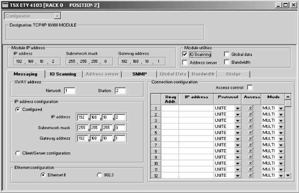 7 Configuration and Startup of Modbus/TCP Configuration of the master (Modbus scanner) 7.2.2 Settings for the Ethernet component 1.
