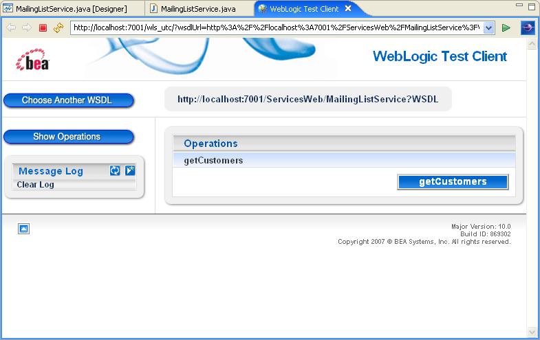 Web Service Tutorial: Step 4: Test the Web Service This web service has only one operation (getcustomers).