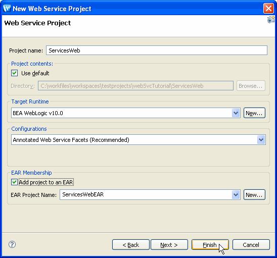Web Service Tutorial: Step 1: Create a New WebLogic Web Service Project 6. Click Finish 7.