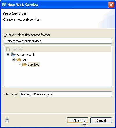 Web Service Tutorial: Step 2: Add a Web Service to the Project The preceding steps created the new Java file MailingListService.java in the services folder.