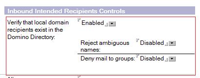 Verify that local domain recipients exist in the Domino Directory Specifies whether the SMTP listener checks recipient names specified in RCPT TO commands against entries in the Domino Directory