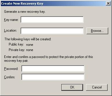 PEM format key pair, click Create New Recovery Key. The Create New Recovery Key dialog box appears. d e f Enter a name and location for the key pair.