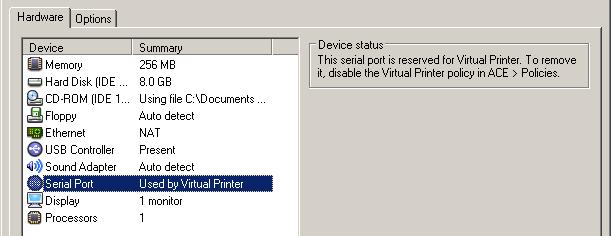 NOTE The virtual printer feature is available for ACE instances running with these Windows host and guest operating systems: Host: Windows 2000, XP, 2003, or Vista, 32 bit only Guest: Windows 2000,