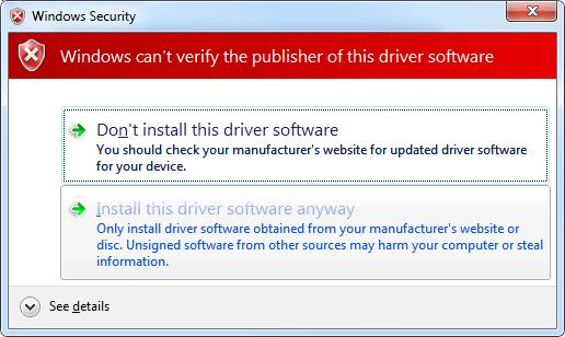 4. Click on Install this driver software anyway on the driver