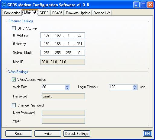 In this section, you can select the interface oon which the ModbusTCP communication will occur. If you select Ethernet/GPRS option, GEM-10 will first try to connect to server using Ethernet.