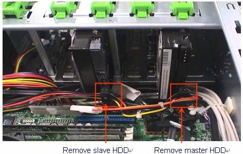 Remove HDD power cable Process: 1. Remove master HDD data cable from master HDD. 2.