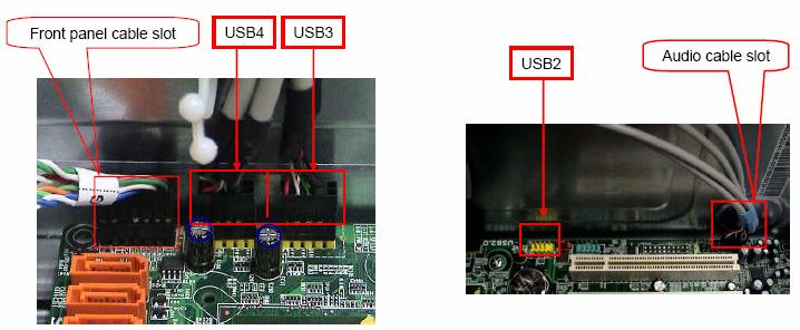 Remove front panel light cable from PANEL1 slot of M/B. 2. Remove USB1 cable from M/B F_ USB3 3.