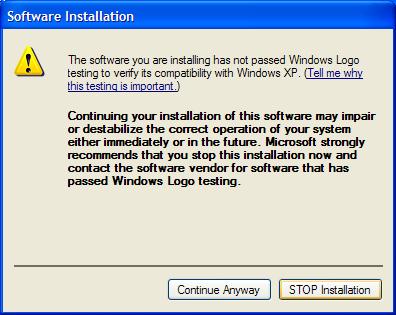 3. Windows displays the following warning: You can safely ignore this