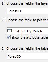 Right click on the "forestpatchpoly " shapefile > Properties > Fields, and click the "Turn all fields off" icon on the top left side.