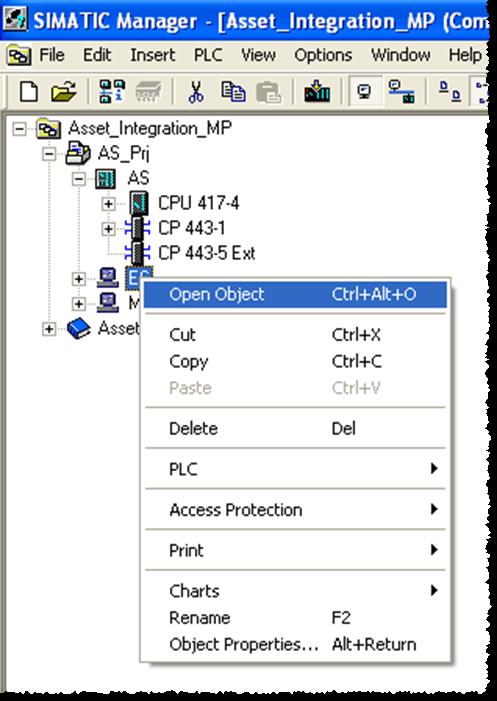 4 Configuration 2. Open the HW Config of the PC station via the context menu.