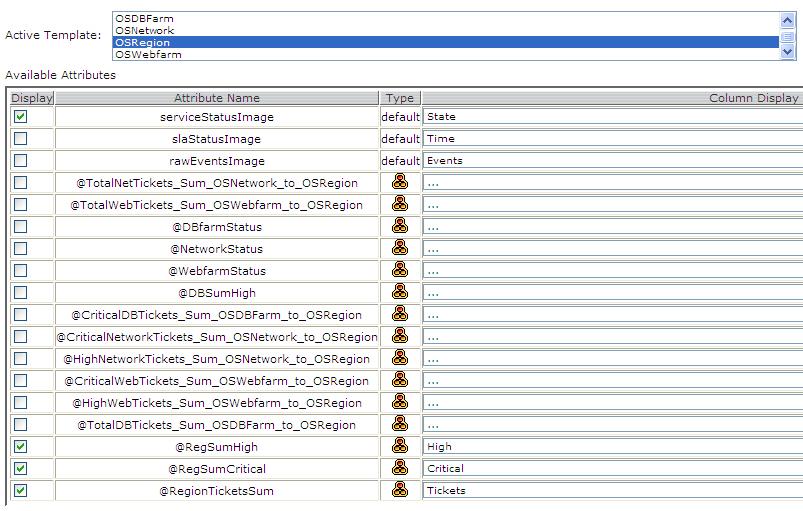 Figure 70. Column rule mapping for the OSRegion service template 7. Click the OK button to save the tree settings. The Tree Template Editor window closes and the settings are saved. 8.