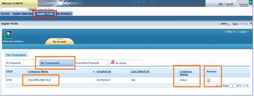 Log into the supplier portal and go to the Supplier Profile tab. You will see following screen.