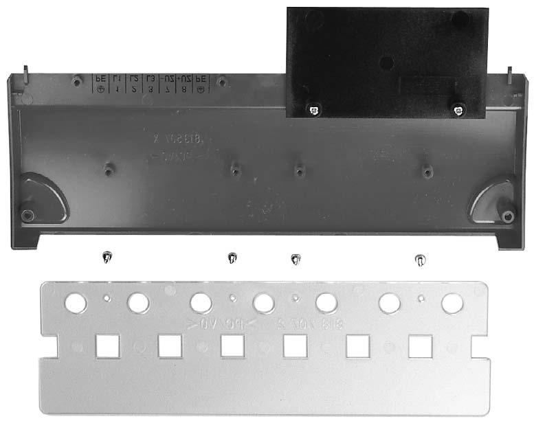 Touch guard Sizes - For MOVIDRIVE size (AC 00 V units: MDXB00/00; AC 0 V units: MDXB00/000), size (MDXB00/00) and size (MDXB000/00/0), two touch guards with eight retaining screws are supplied as