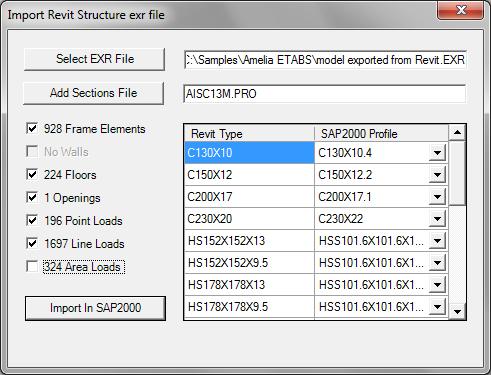 8. Click the Add Sections File button to load additional SAP2000 section properties databases (.PRO file).