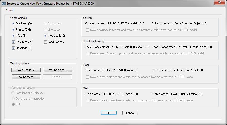 To update an existing Revit project, first open it. From the Revit menu select, Tools>External Tools>Import to Update Existing Revit Project from ETABS or SAFE. Select the.exr file to import. 6.