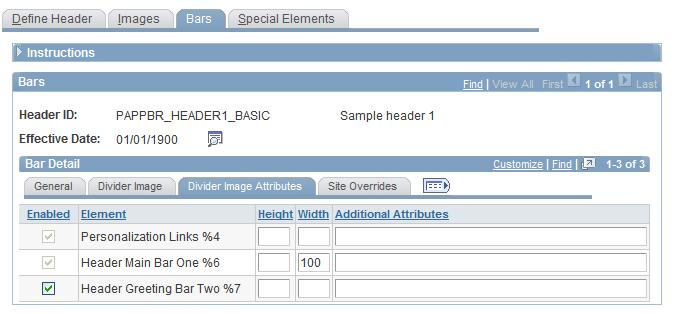 Chapter 7 Configuring and Assembling Branding Themes Define Header - Bars page: Divider Image Attributes tab In the Image Attributes field, specify