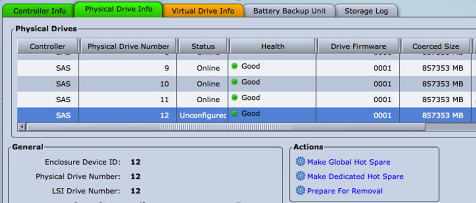 11. Select the unconfigured disk and under the Actions section,