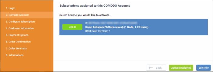 account. For more details, see Comodo License Account Details.