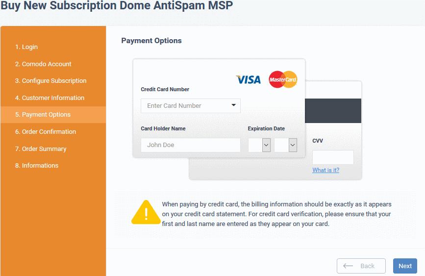 Enter your payment card details then click