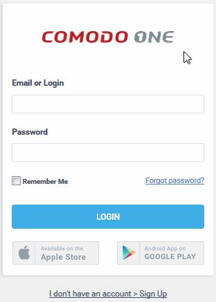 Enter your username and password to login to Comodo One console.