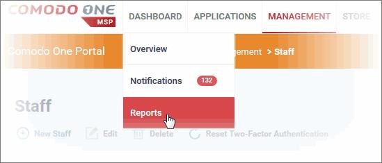 schedules for automated report generation. All generated reports are displayed as a list in the 'Reports' screen. Clicking on a report name, displays the full report.