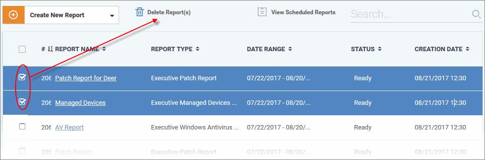 View and Manage Report Schedules You can view the list of report schedules created for automated periodical report generation and manage them from the 'Scheduled Reports' screen.