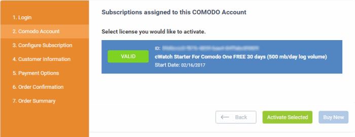 This will open the product purchase page: Reminder: If you are activating a license from a linked account, ensure that the linked account is set as the 'Default' account.