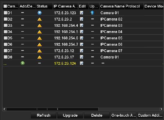 1. Enter the Camera Management interface. Menu> Camera> Camera List of Connected Cameras The cameras connecting to the PoE interface cannot be deleted in this menu. 2.