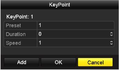 Key point Configuration 4. Configure key point parameters, such as the key point No., duration of staying for one key point and speed of patrol. The key point is corresponding to the preset.