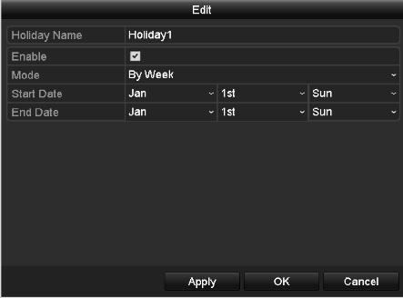 Edit Holiday Settings 2) Check the checkbox after Enable Holiday. 3) Select Mode from the dropdown list. There are three different modes for the date format to configure holiday schedule.