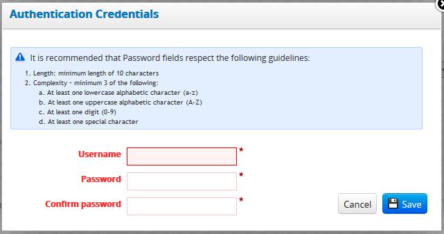 Figure 38 - New Credentials Popup Figure 39 - Search Authentication Credentials Popup (JMS) Figure