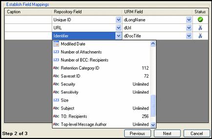 Metadata Field Lengths DISPLAYED FIELD LENGTHS FOR MAPPING When you are mapping the SharePoint System metadata fields to URM metadata fields, the respective drop-down lists include the maximum field