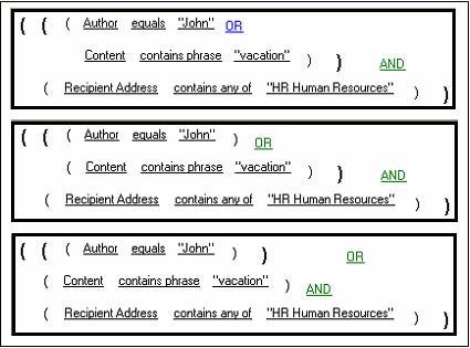 Configuration Figure 3-15 Compound expression structures Mapped Search Queries After you have defined the URM Adapter sources and constructed your validated search queries, you map the queries to