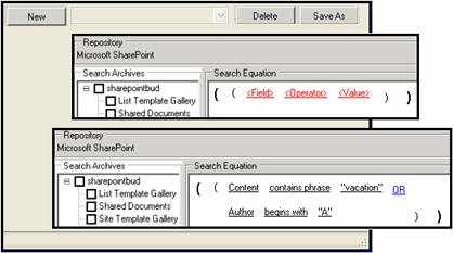Configuration Search Creation Screen Use the Search Creation screen to design new repository queries or modify existing repository queries.