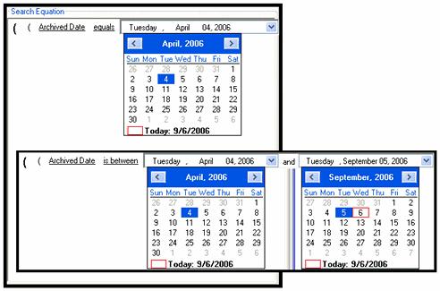 Configuration Equation Editor: Value Variable Drop-down Calendar If the value of the Field variable is a date type, then left-clicking the Value variable displays the date field that includes an