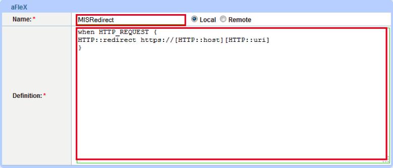 Redirect Script Copy and Paste: Figure 23: Redirect script when HTTP_REQUEST { HTTP::redirect https://[http::host][http::uri] } Note: The aflex script must be bound