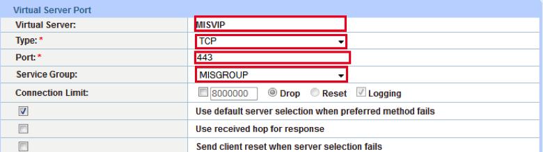 In the General section, enter the name of the VIP and its IP address: a. Name: MISVIP b. IP Address: 203.0.113.200 3. In the Port section, click Add.