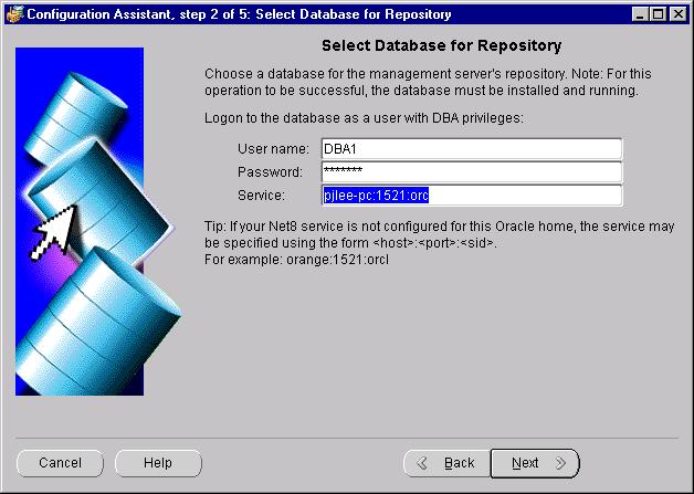 Creating a New Release 2.2 Repository Step 2 "Select Database for Repository" Log in to the database where you want to create the repository.