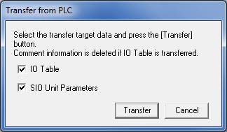 4 The Transfer from PLC Dialog Box is displayed.